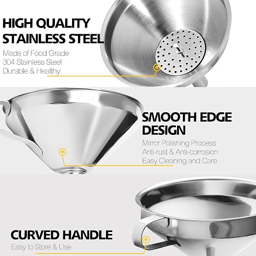 Anaeat Stainless Steel Kitchen Funnel, Oils & 1 Pc Cleaning Brush - Image 3