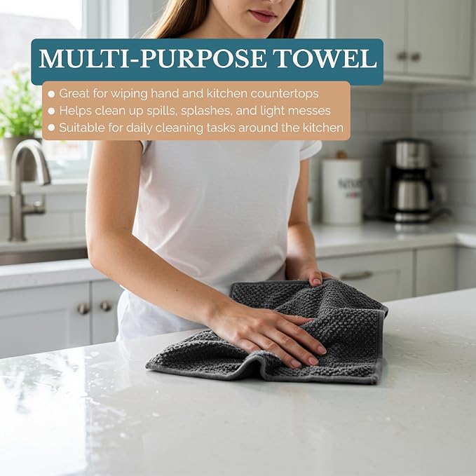 Casa Platino 8PC Cotton Kitchen Towels, Summer Grey Kitchen Towels - Image 4