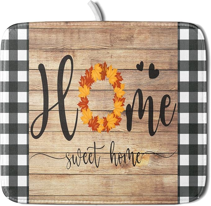 Giwawa Home Sweet Home Dish Drying Mat 16x18 Inch Fall Autumn Maple Leaf Wreath by Giwawa