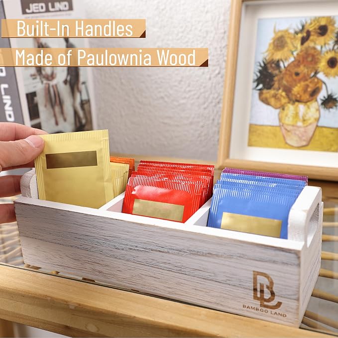 BAMBOO LAND- Wooden Tea Bag Organizer, 3 Slot Small Wooden Tea Bag Holder - Image 3