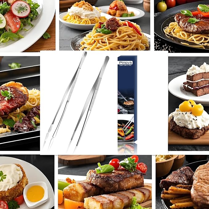 Pinovk 2 Pcs 12-Inch Kitchen Tweezers, Extra-Long Stainless Steel Cooking - Image 7