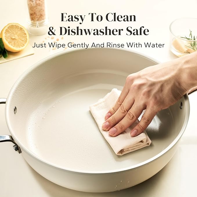Redchef Ceramic Saute Pan with Lid, Nonstick Deep Frying Pan, 5QT Jumbo Cooker - Image 6