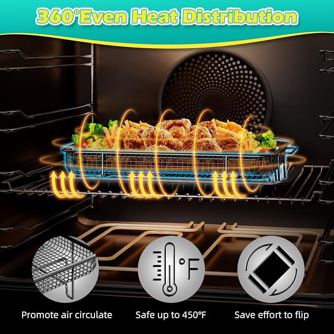 Air Fryer Basket for Oven, OPENICE 15.3" x 11.0" Air Fryer Tray and Pan Set - Image 3