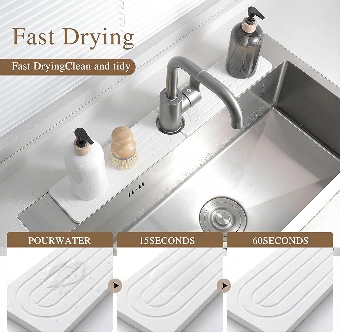 Faucet Mat for Kitchen Sink -Diatomite Stone Drying Mat for Kitchen Counter & - Image 2