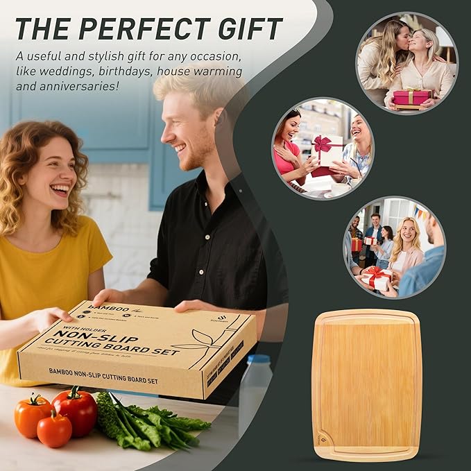Bamboo Cutting Board Set Non Slip Feet - Image 6