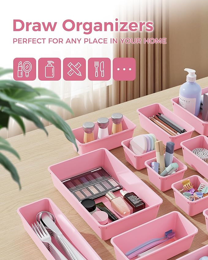 BiuLeon 25 PCS Plastic Drawer Organizers Set, 4-Sizes Vanity and Makeup - Image 3