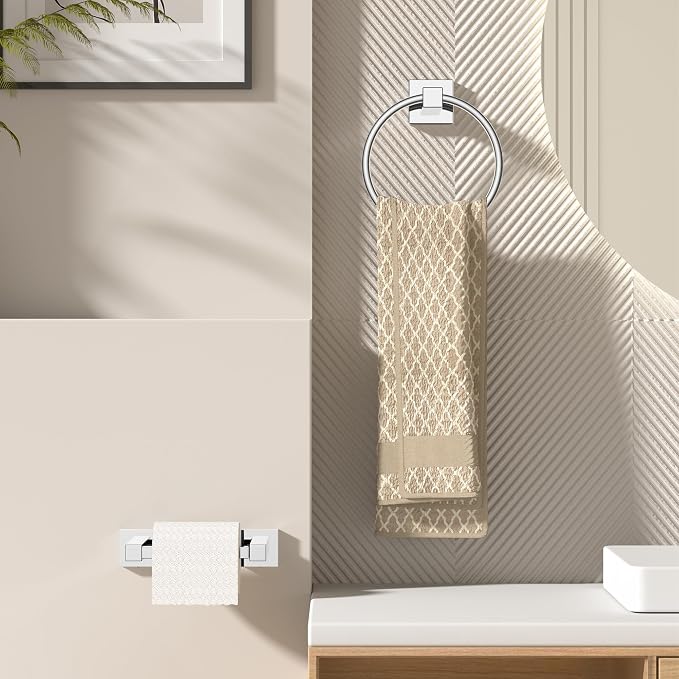 FORIOUS Toilet Paper Holder Wall Mount and Hand Towel Ring Set, SUS 304 - Image 2
