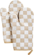 Ohocut Beige Checkered Oven Mitts Heat Resistant, Vintage Retro Checkerboard by Ohocut