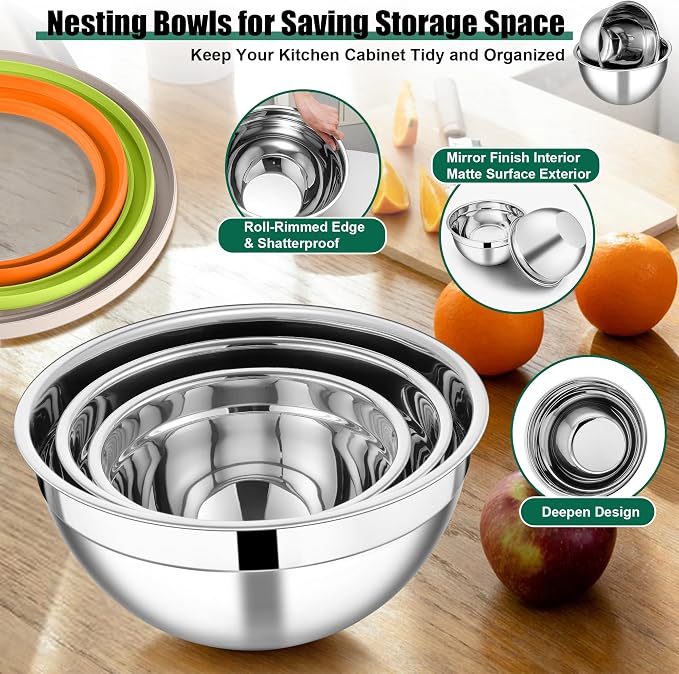 E-far Mixing Bowls with Lids and Graters, Stainless Steel Salad Mixing Bowl - Image 4