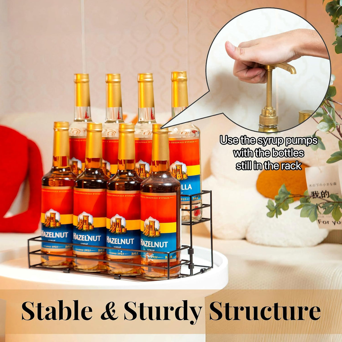 8 Bottles Coffee Syrup Organizer, 2 Tier Syrup Stand, Syrup Rack
