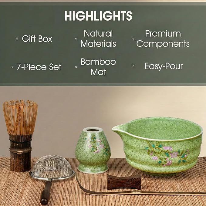 7-Piece Matcha Set with Ceramic Matcha Bowl, Bamboo Whisk & Holder, Tea Scoop & - Image 2