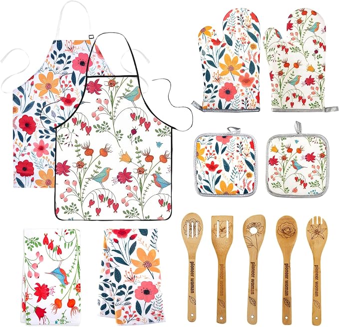 13 Pcs Kitchen Stuff Accessories Include 5 Cute Wooden Spoons & 2 Kitchen Oven by Qchengsan