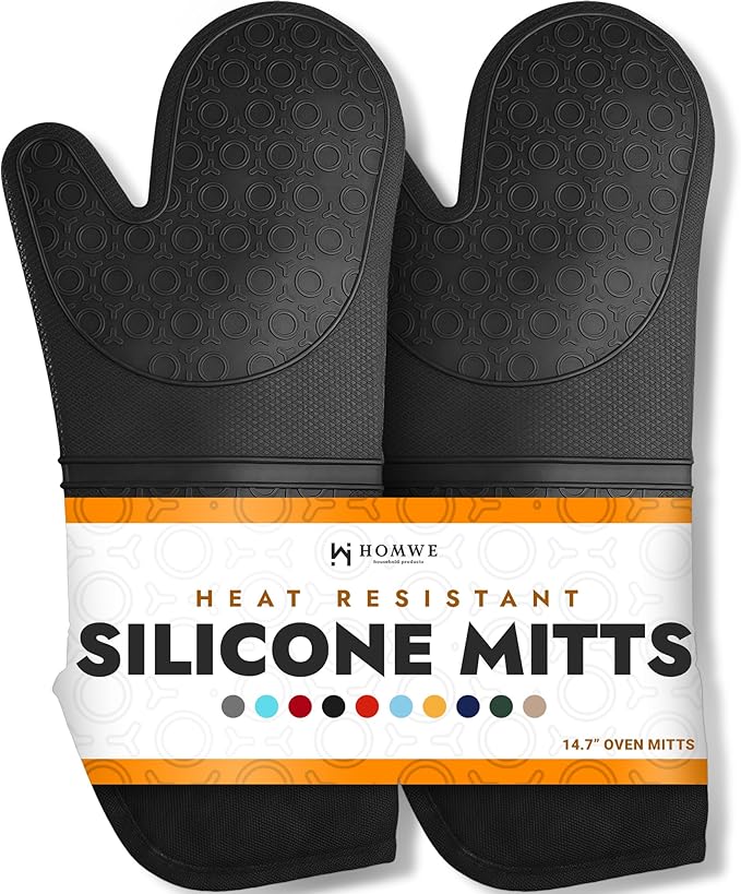 BPA-Free Silicone Oven Mitts Ultra Heat Resistant up to 500°F by HOMWE