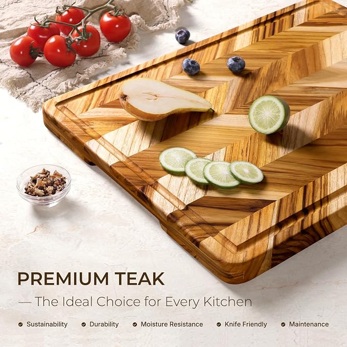 Teak Wood Cutting Board for Kitchen 24'' Extra Large End Grain Heavy Duty - Image 2