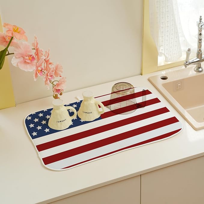Memorial Day Dish Drying Mats 18x24 Independence Day Red American Flag Striped - Image 3