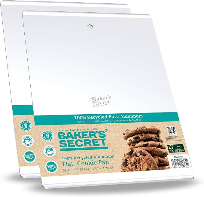 Baker's Secret 2pcs Large Flat Cookie Sheet 18" x 14" Aluminum Flat Baking Sheet by BakersSecret
