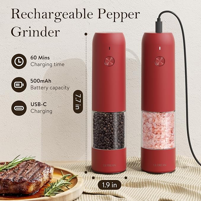 Ultrean Pepper Grinder, Rechargeable Salt and Pepper Grinder - Image 4