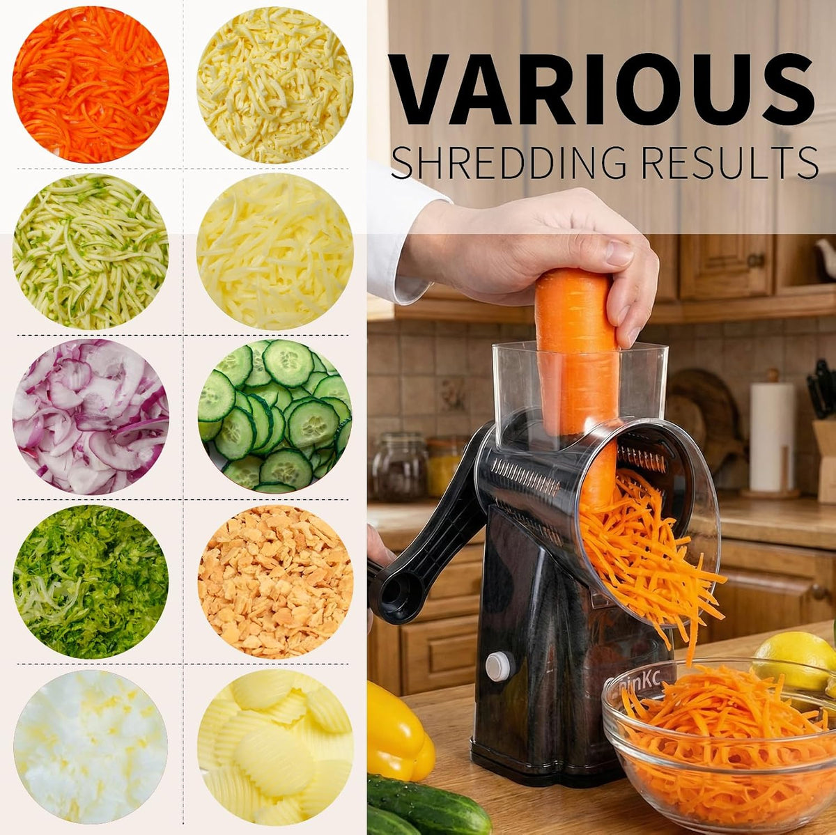 Upgrade Rotary Cheese Grater Shredder with Handle, Strong Suction