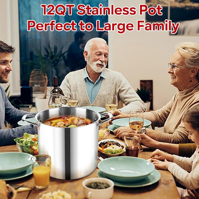 LIANYU 12 QT Stock Pot with Lid, 12 Quart Deep Tall Large Soup Pot - Image 8