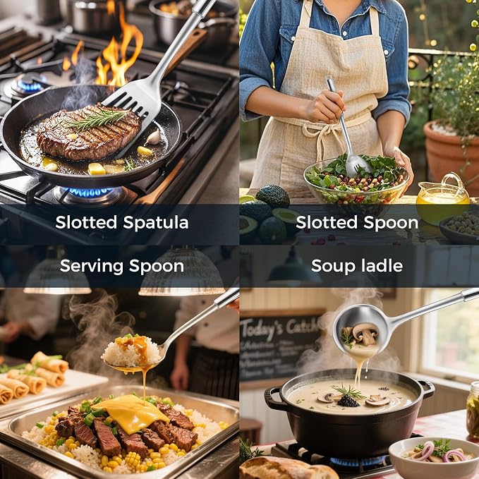 18/0 Stainless Steel Kitchen Cooking Utensil Set, Ergonomic Handle, Dishwasher - Image 4