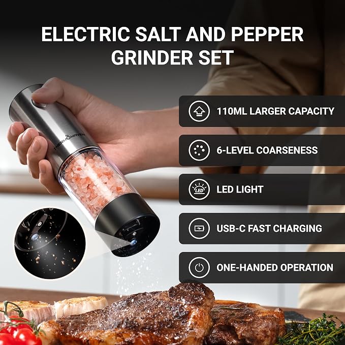 ThermoMaven Electric Salt and Pepper Grinder Set, 110ml Larger Rechargeable - Image 2