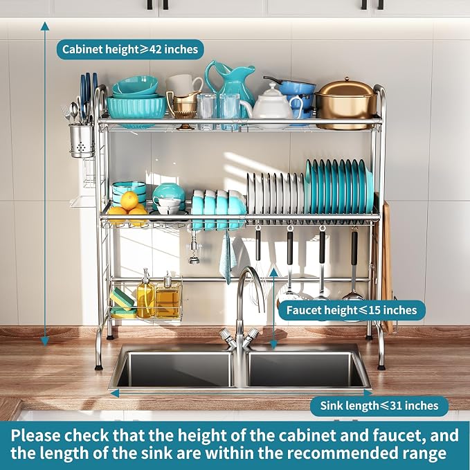 HOWDIA 3-Tier Over The Sink Dish Drying Rack, Stainless Steel Dish Rack - Image 3