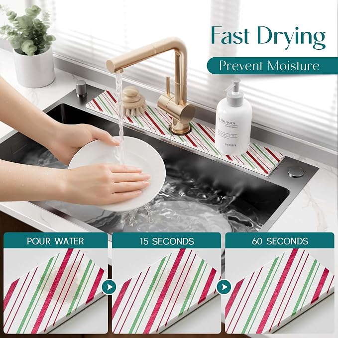 Stone Faucet Mat for Kitchen Sink, Diatomite Drying Stone Mat for Kitchen - Image 3