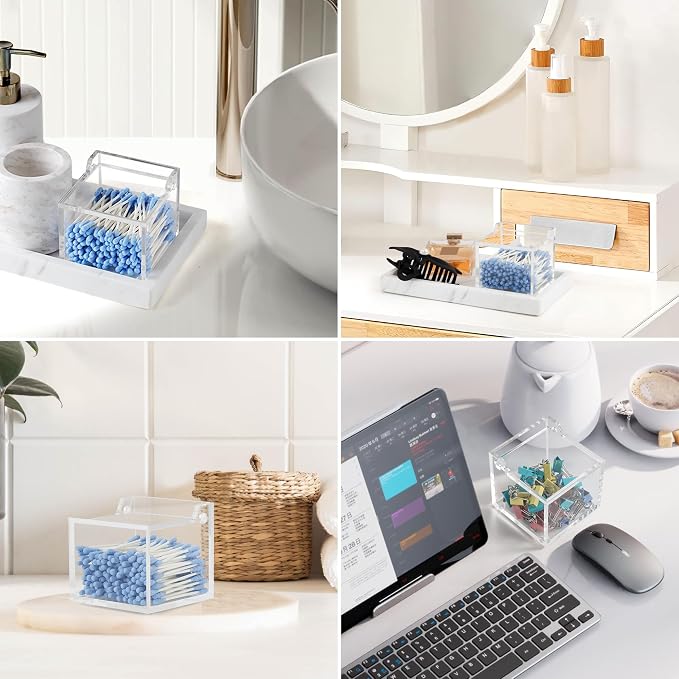 Clear Acrylic Qtip Holder With Lid Cotton Balls Swab Organizer, Square Q Tip - Image 6