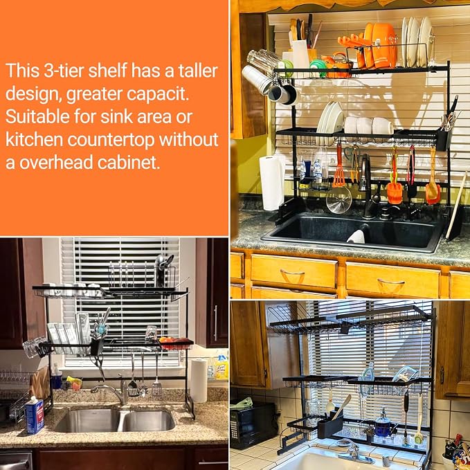 ADBIU Over Sink Dish Drying Rack Snap-On Design Large Dish Drainer Storage - Image 3