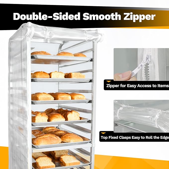 BIEAMA Bun Rack Cover – 20 Tier Commercial Bakers Racks Sheet Pan Rack Cover PVC - Image 3