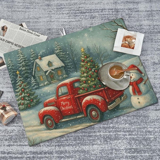 Christmas Red Truck Xmas Tree Snowman Dish Drying Mats - Image 8
