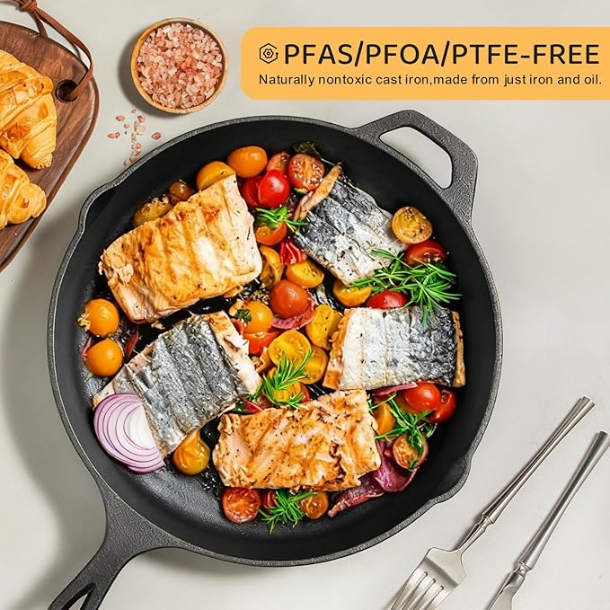 EWFEN Cast Iron Skillet 3-Piece Set, Heavy-Duty Professional Restaurant Chef - Image 5