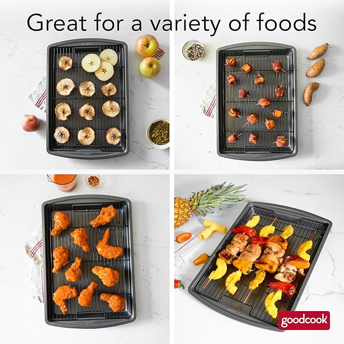 GoodCook 15” x 10.5” Nonstick Carbon Steel Baking Pan & Raised Wire Rack – - Image 3