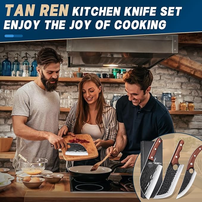 TAN REN 3PCS Butcher Knife Set for Meat Cutting, Hand Forged Meat Cleaver Knives - Image 7