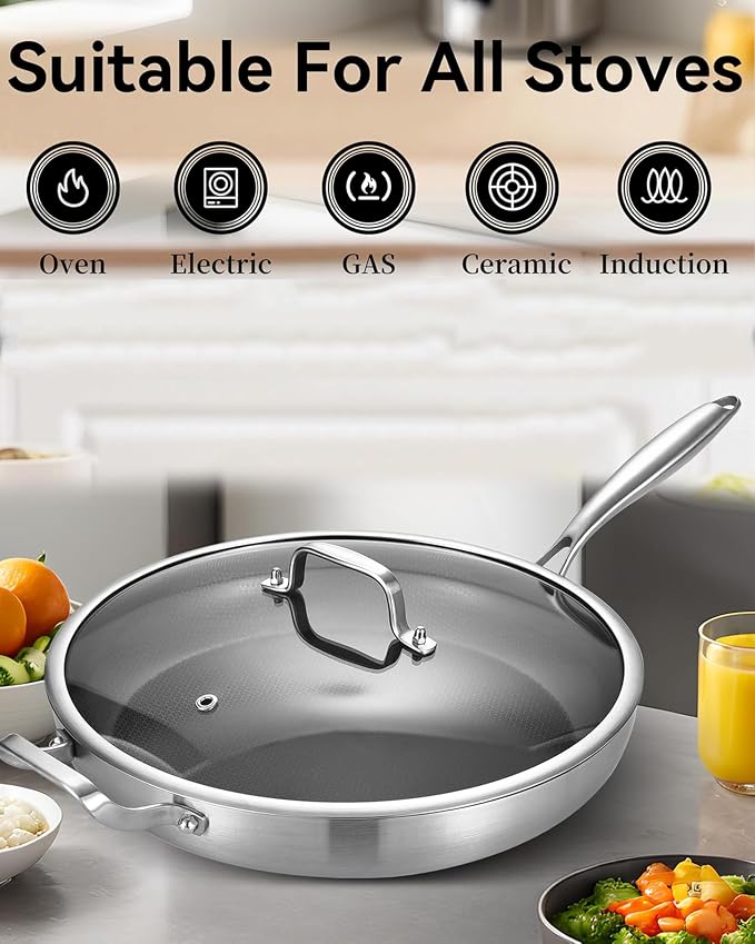 12 Inch Non-Stick Ceramic Stainless Steel Frying Pan - - Image 5