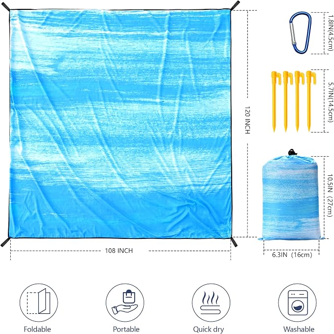 WIWIGO Beach Blanket Waterproof Sandproof Beach Mat 79" X 83"/10'x9'for 2-8 - Image 2