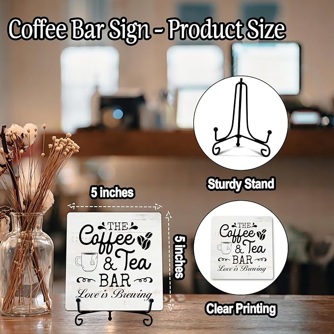 Coffee Bar Sign, Love is Brewing Farmhouse Tabletop Decor, Coffee and Tea Lover - Image 2