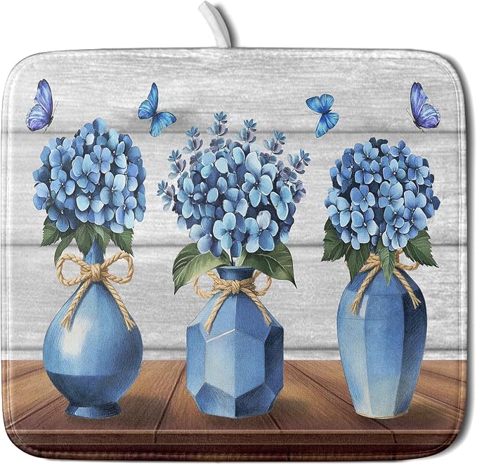 Giwawa Blue Hydrangea Dish Drying Mat by Giwawa