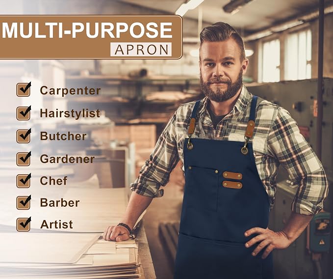 RUVANTI Work Aprons for Men, Oil & Water Repellent, PolyCotton Cross Back - Image 9