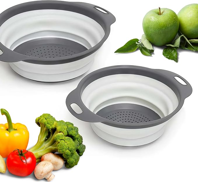 Round Silicone White Colander Collapsible – Foldable White Kitchen Strainer - Image 8