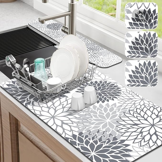 Findosom 2PCS 17" x 32" Dish Drying Mat & 24" x 5.5" Sink Splash Guard by Findosom