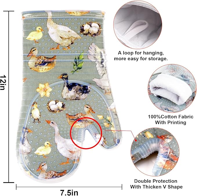 Oven Mitts Set of 2 with Transparent Clear Silicone Shell and Nice Duck - Image 2