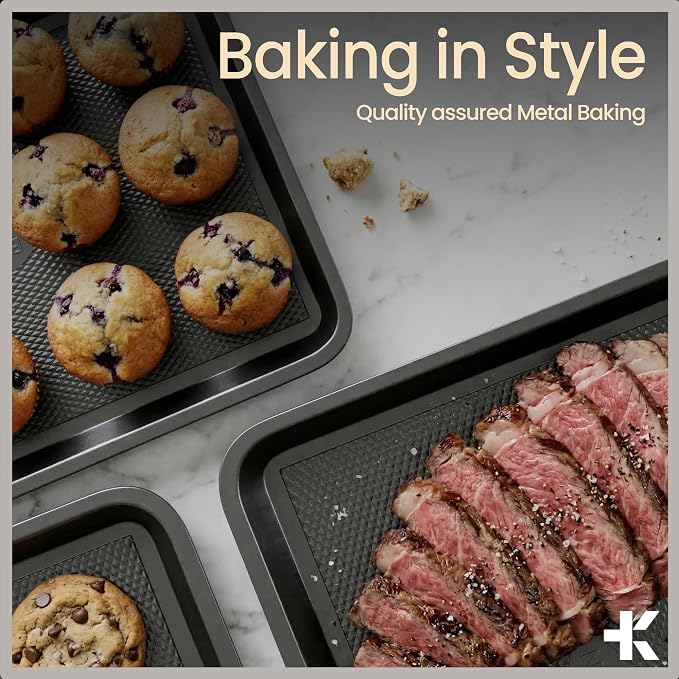 Diamond Bottom Cookie Sheet Set of 2, Nonstick Gray Carbon Steel Baking Pans - Image 8