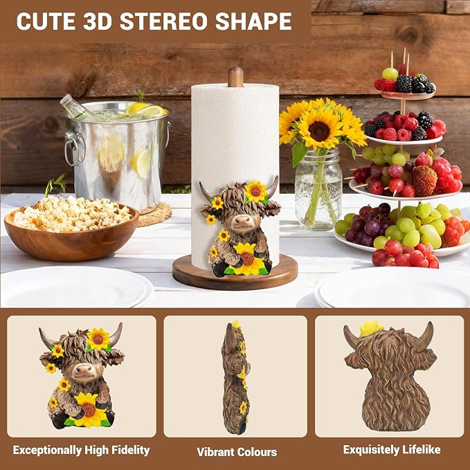 Highland Cow Paper Towel Holder, Cute Highland Cow Decor - Image 3