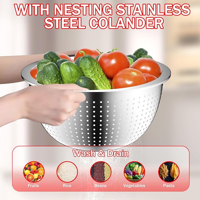 DUTZUN Mixing Bowls with Strainer, Mixing Bowl with Lids Set, Stainless Steel - Image 5