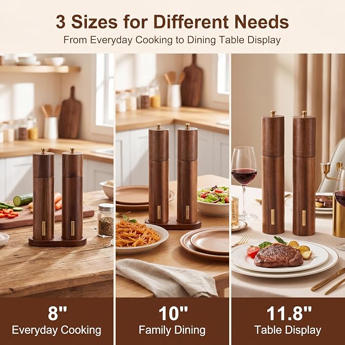 Wooden Salt and Pepper Grinder Set 8 Inch Manual Salt and Pepper Mill - Image 4