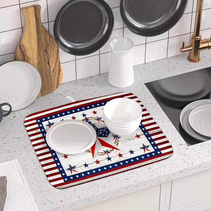 Giwawa Patriotic Stars Dish Drying Mat 4th of July America Star Wreath Dish - Image 6
