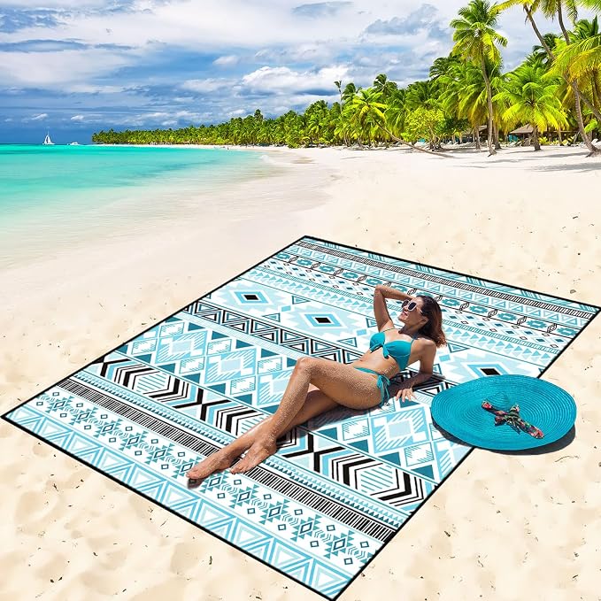 WIWIGO Beach Blanket Waterproof Sandproof Beach Mat 79" X 83"/10'x9'for 2-8 by WIWIGO