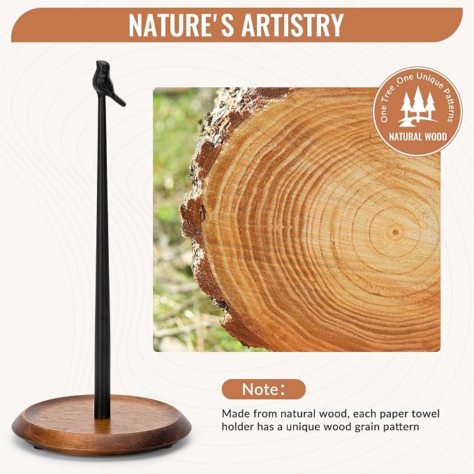 Wood Paper Towel Holder Countertop, Easy Tear Farmhouse Kitchen Towel Holder - Image 4