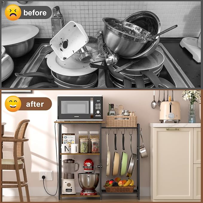 Kitchen Stand with Pots Rack, Utility Microwave Oven Stand with Storage - Image 8